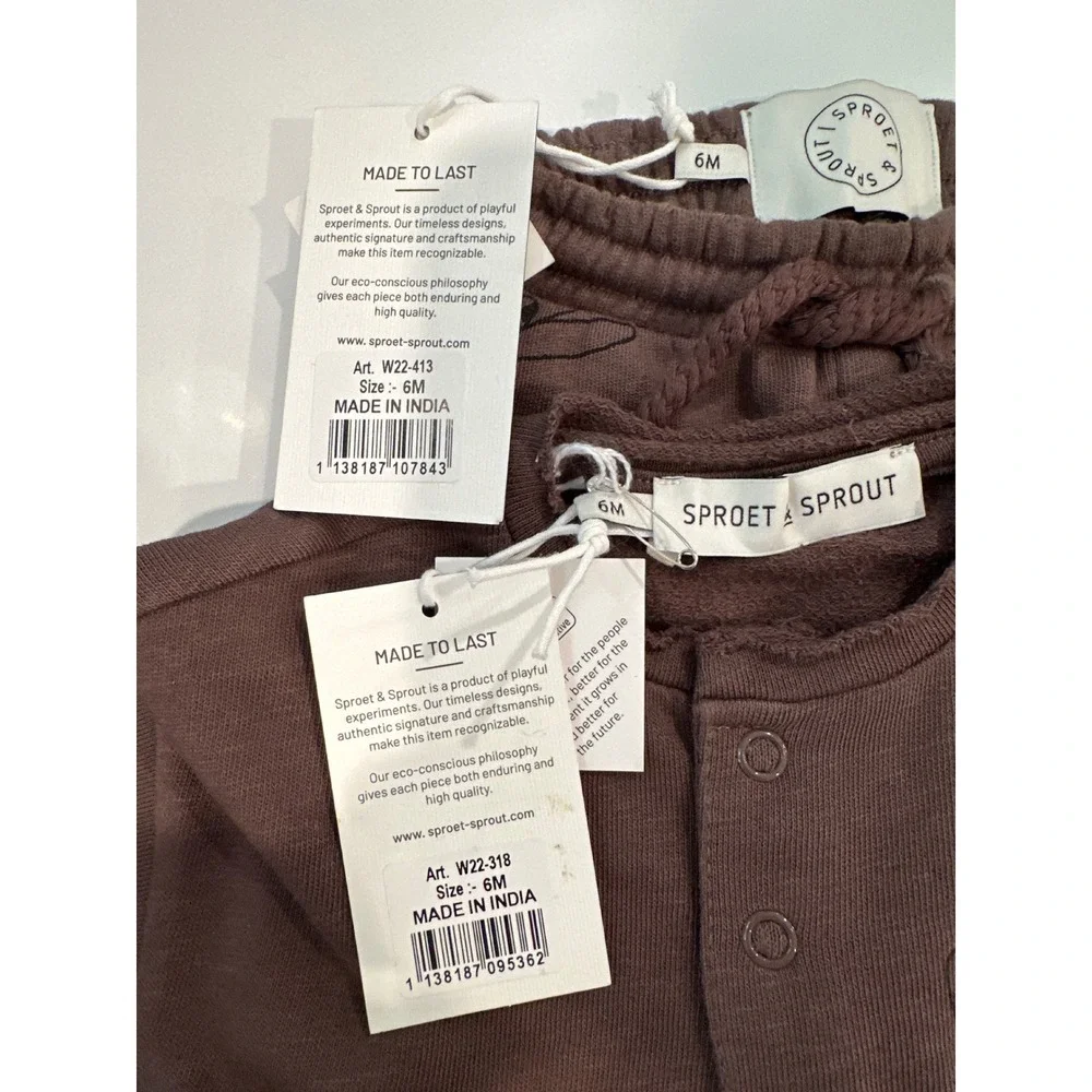 Sproet & Sprout Baby Peace Sign Henley and Jogger Set Brown W22-318 W22-413 6M